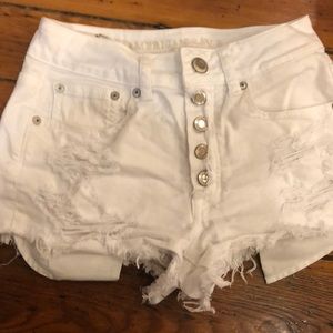 White high rise distressed shorts